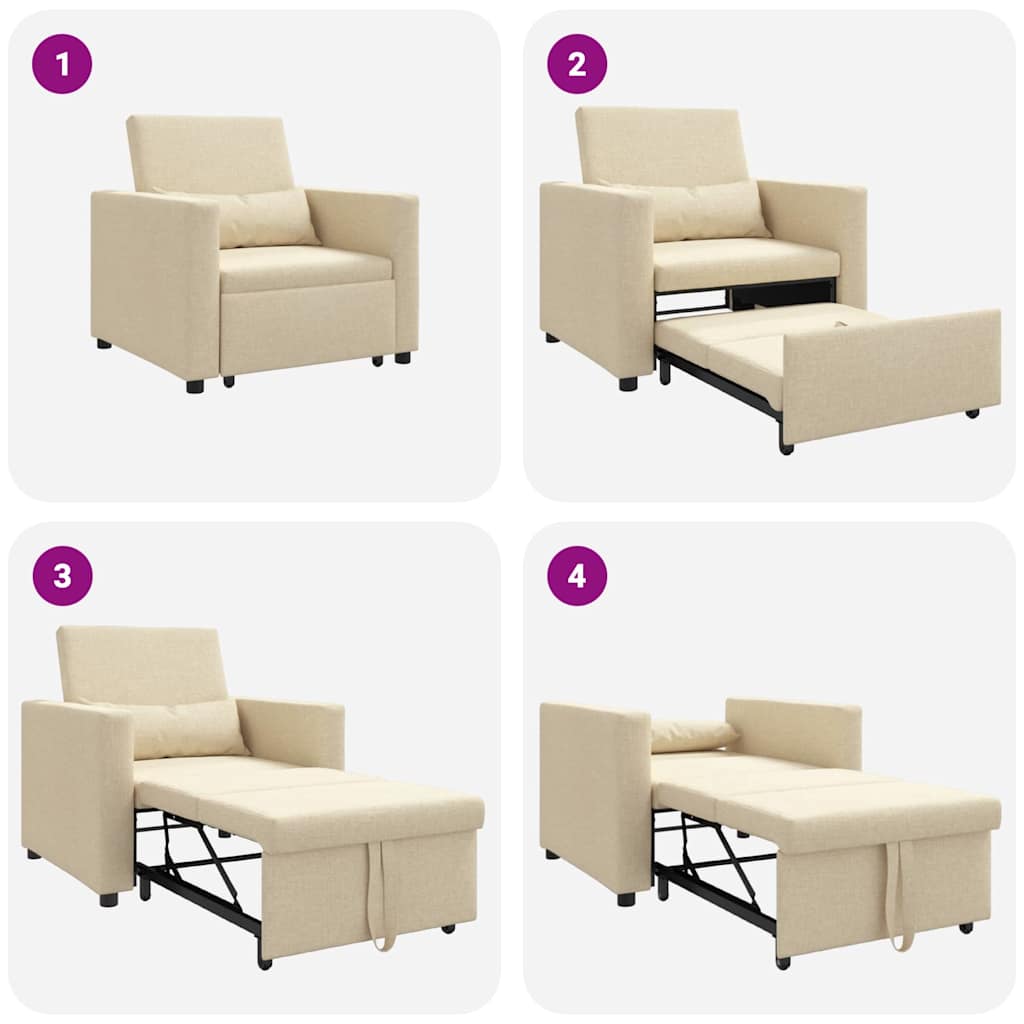 vidaXL Μονός καναπές-κρεβάτι με τροχούς Κρεμ 90 x 165 x 87 εκ. ύφασμα