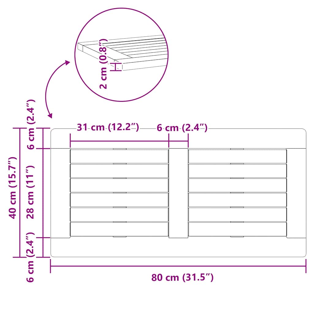 vidaXL Επιφάνεια τραπεζιού 80x40x2,2 εκ μασίφ ξύλο acacia