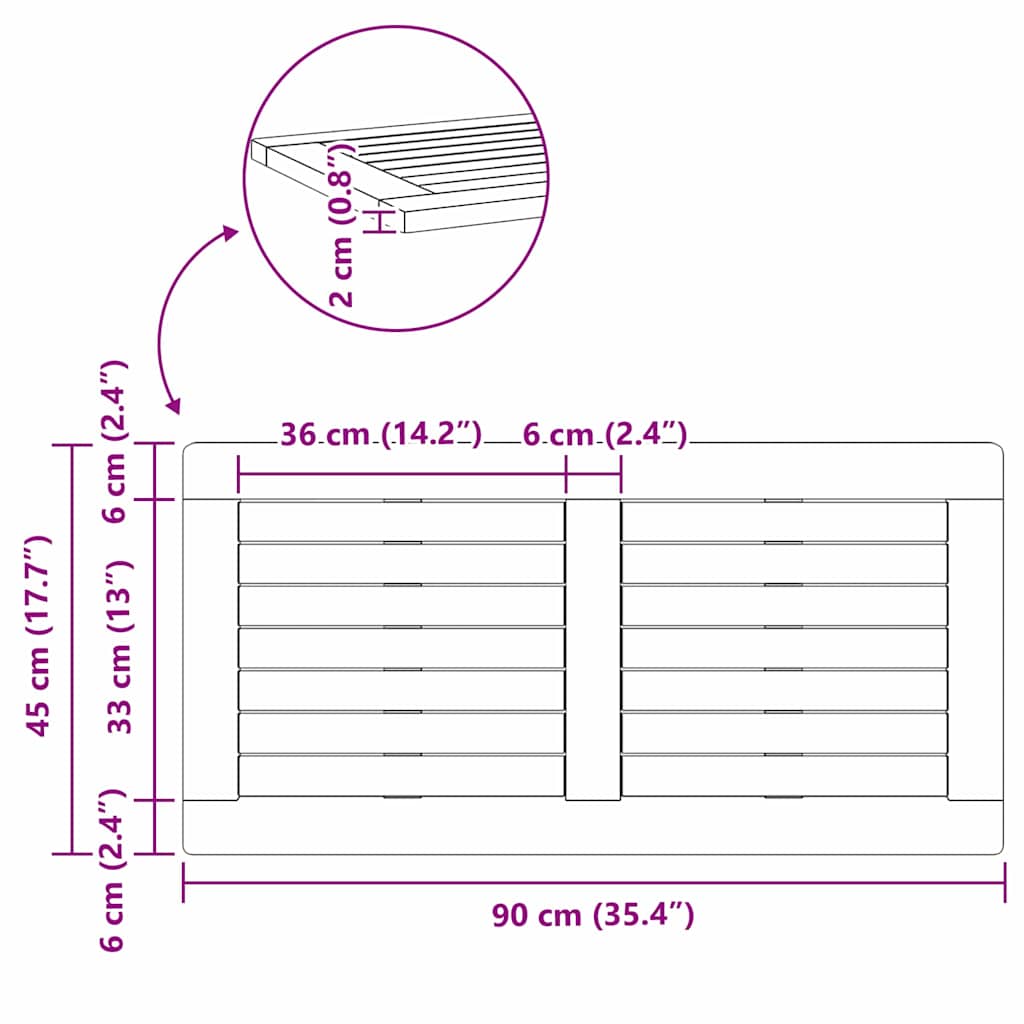 vidaXL Επιφάνεια 90x45x2 εκ Ορθογώνιο Μασίφ Ξύλο Teak