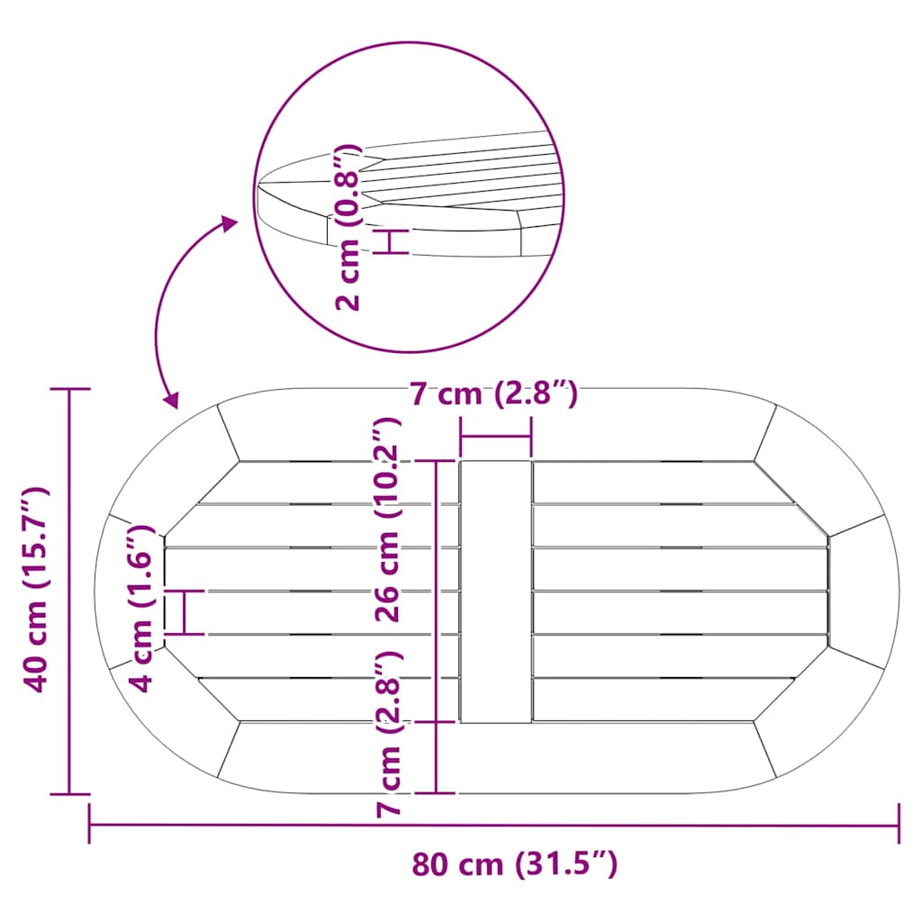 vidaXL Επιφάνεια Τραπέζι 80x40x2,2 cm Ωοειδής Μασίφ Ξύλο Ακακίας