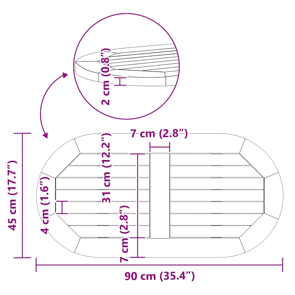 vidaXL Επιφάνεια Τραπέζι 90x45x2,2 cm Ωοειδής Μασίφ Ξύλο Ακακίας
