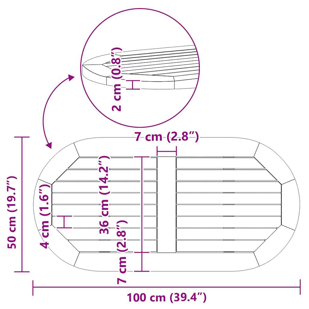 vidaXL Ωοειδής Επιφάνεια Τραπέζι 100x50x2.2 εκ. μασίφ ξύλο ακακίας