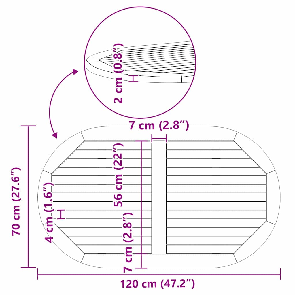 vidaXL Καπάκι τραπεζιού Φυσικό Λάδι 120 x 70 x 2 εκ.