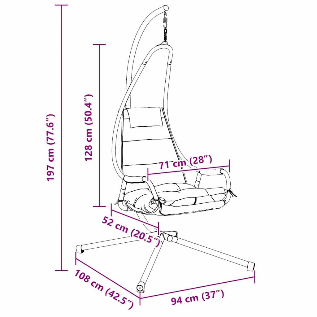 vidaXL Κρεμαστή Καρέκλα με Στήριγμα και Μαξιλάρι Ταπέτο Ατσάλι