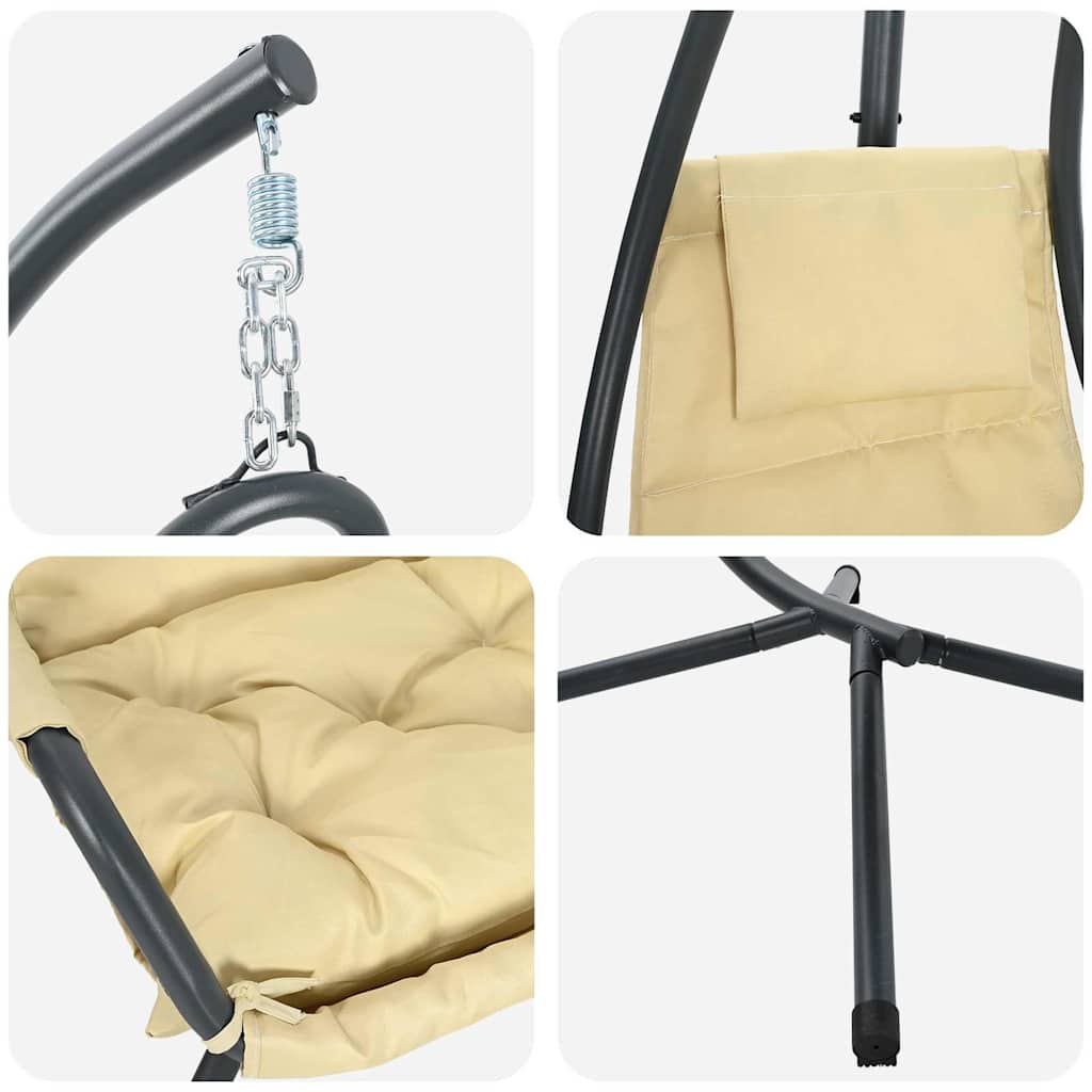 vidaXL Κρεμαστή Καρέκλα με Στήριγμα και Μαξιλάρι Μπεζ Ατσάλι