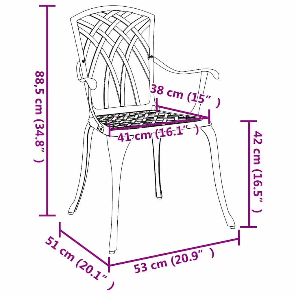 vidaXL Καρέκλα Κήπου 2 pcs Λευκό 53 x 51 x 88,5 εκ. Αλουμίνιο