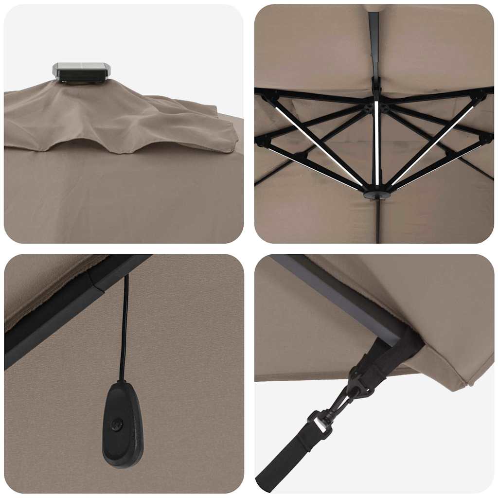 vidaXL Ομπρέλα ηλίου με φώτα λωρίδας LED Taupe 352 x 251 x 265 εκ.