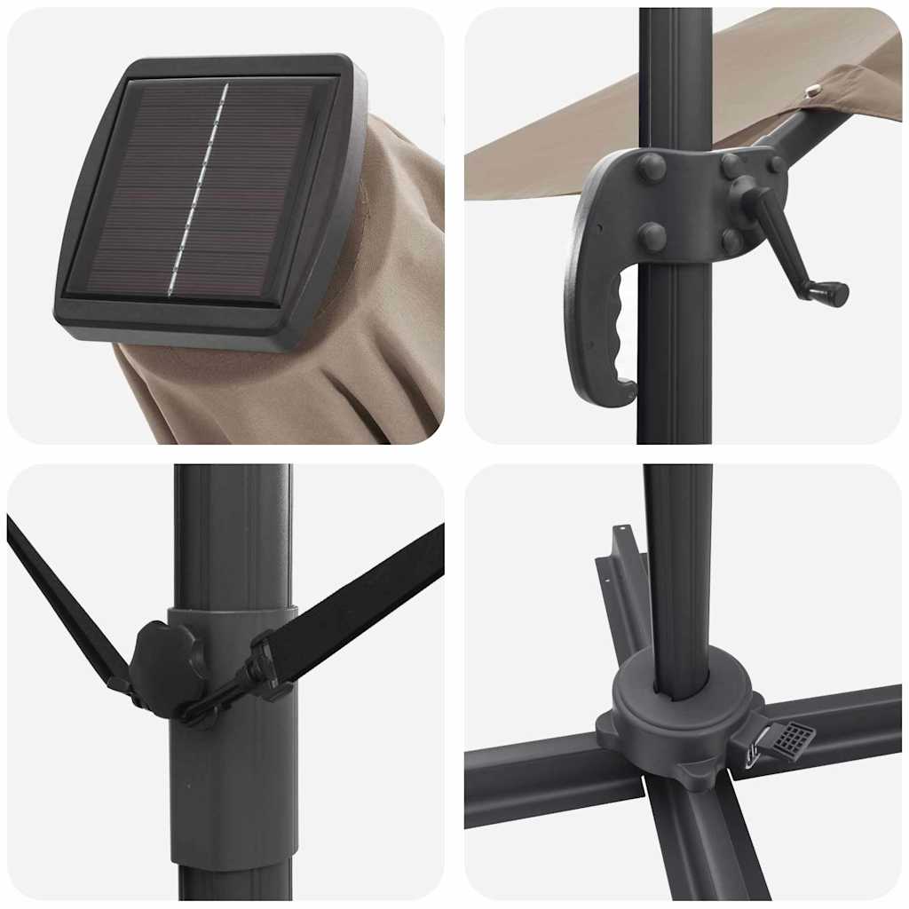 vidaXL Ομπρέλα ηλίου με φώτα λωρίδας LED Taupe 352 x 251 x 265 εκ.