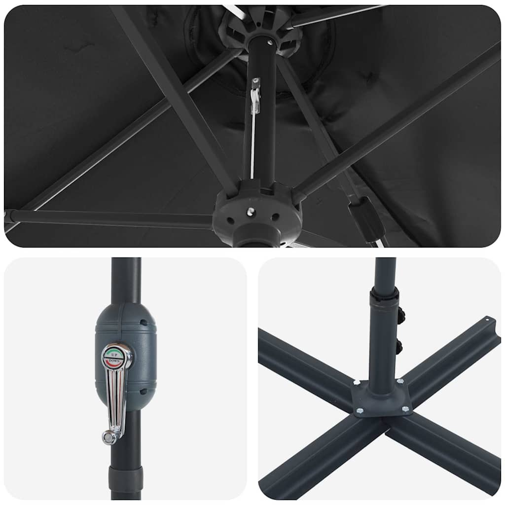 vidaXL Ομπρέλα Κήπου Μαύρο 380 x 196 x 235 εκ.