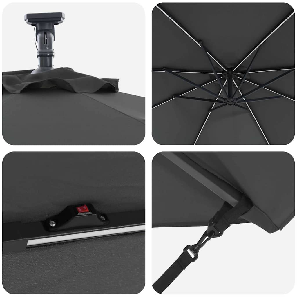 vidaXL Ομπρέλα ηλίου με φώτα λωρίδας LED Ανθρακί 294 x 294 x 248 cm