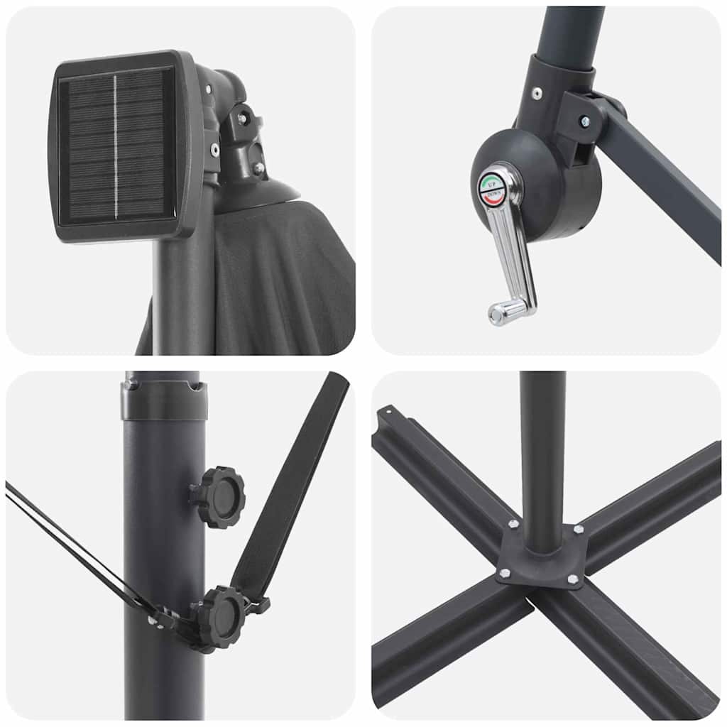vidaXL Ομπρέλα ηλίου με φώτα λωρίδας LED Ανθρακί 294 x 294 x 248 cm