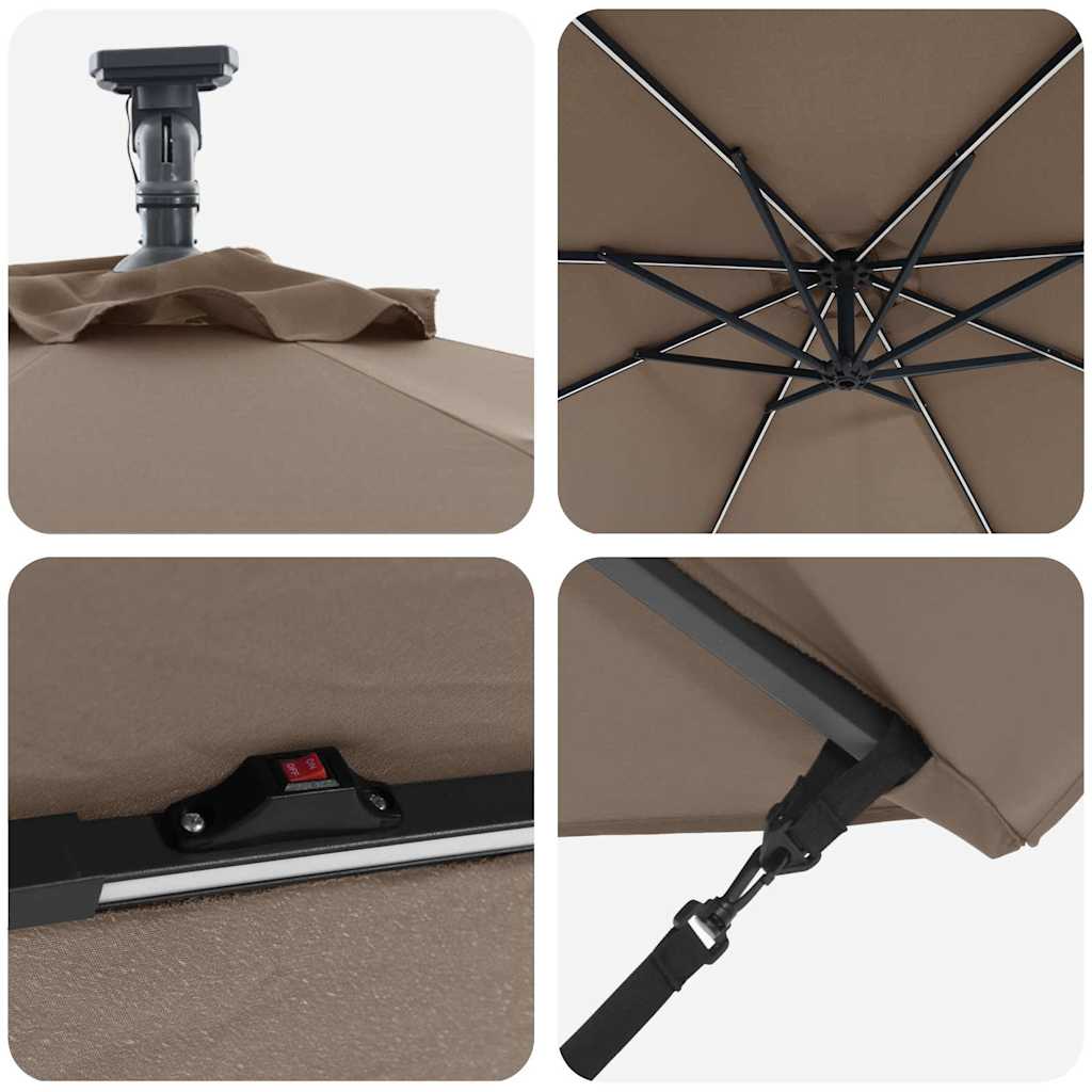 vidaXL Ομπρέλα ηλίου με φώτα λωρίδας LED Taupe 294 x 294 x 248 cm