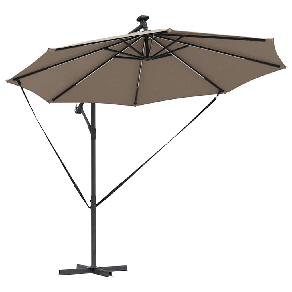 vidaXL Ομπρέλα ηλίου με φώτα λωρίδας LED Taupe 294 x 294 x 248 cm