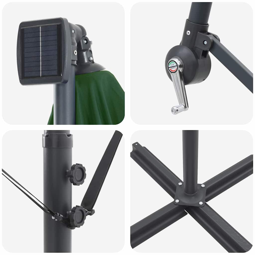 vidaXL Ομπρέλα ηλίου με φώτα λωρίδας LED Πράσινο 294 x 200 x 270 εκ