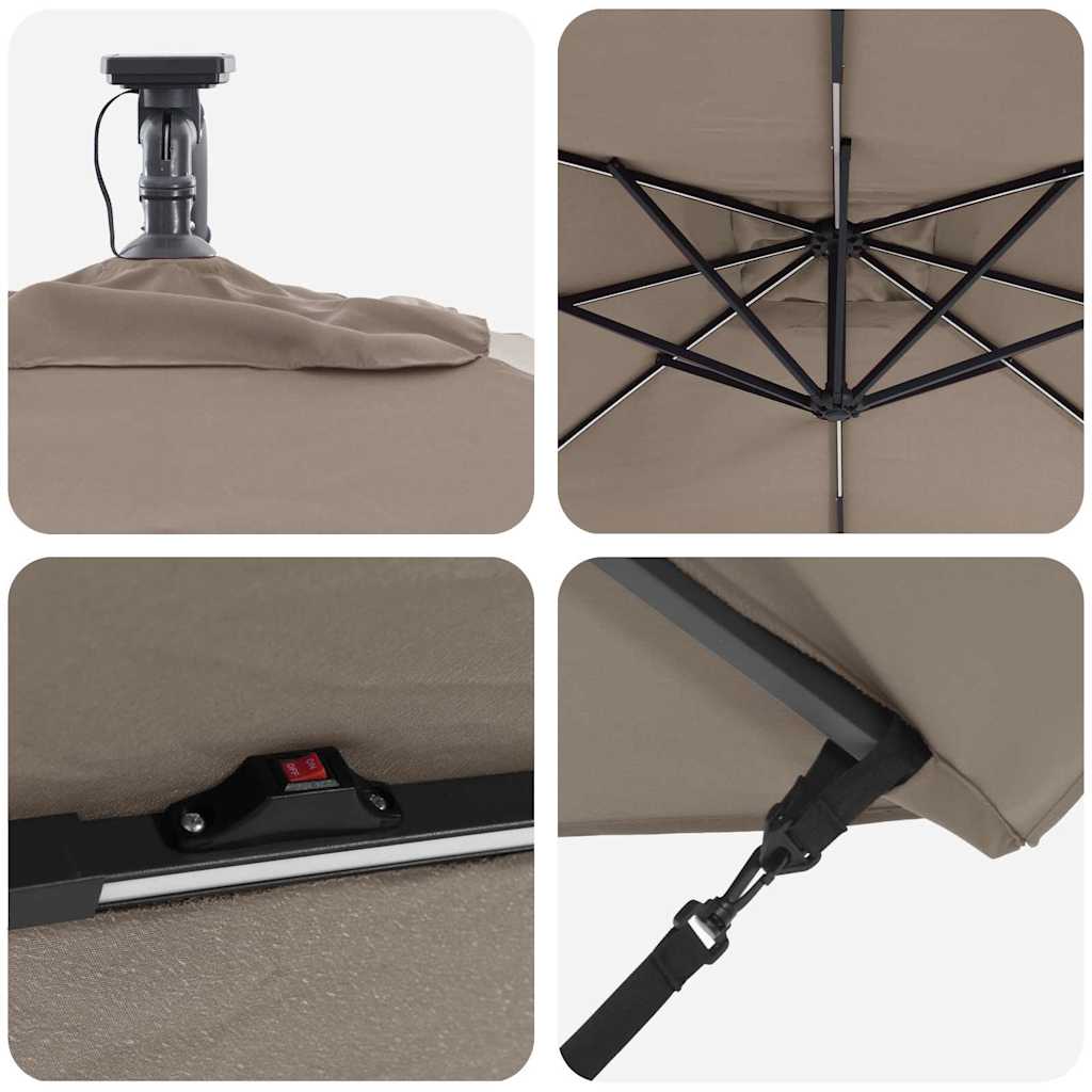 vidaXL Ομπρέλα ηλίου με LED ταινίες φωτός Taupe 249 x 249 x 250 εκ.