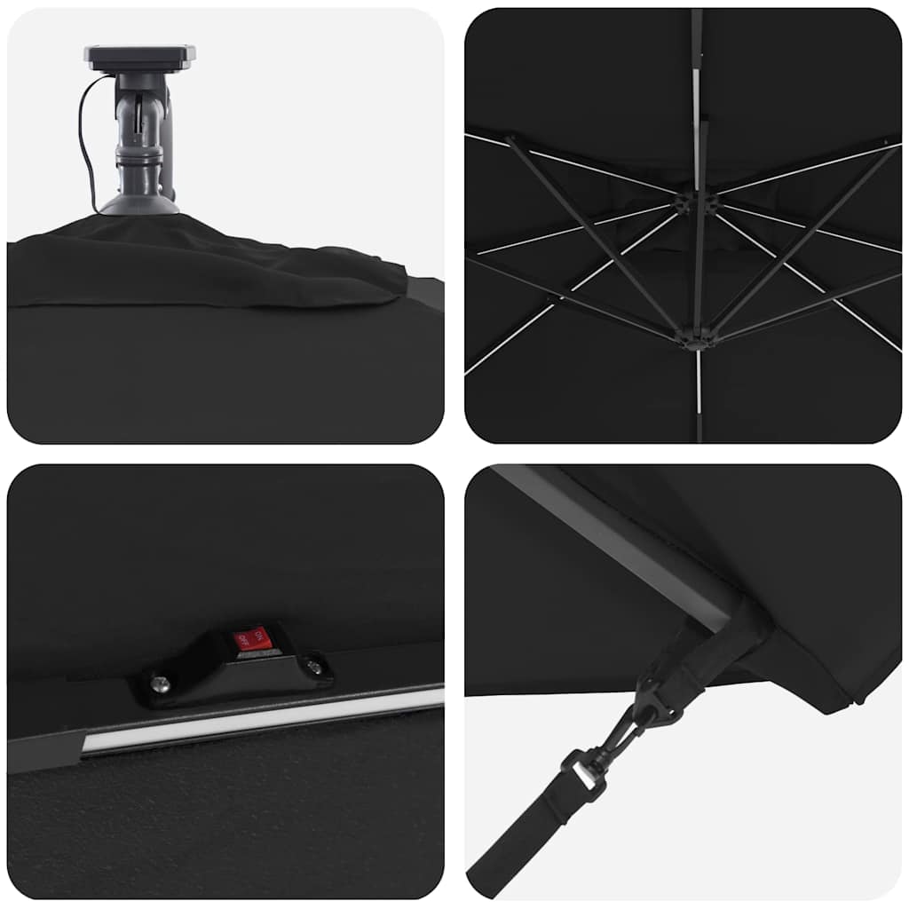 vidaXL Ομπρέλα ηλίου με LED ταινίες φωτός Μαύρο 249 x 249 x 250 εκ.