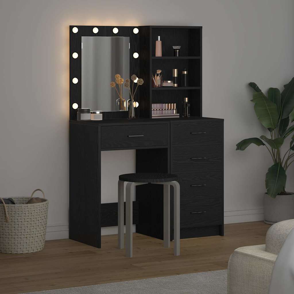 vidaXL 2 τεμάχιο σετ dressing table με LED Μαύρο Επεξεργασμένο ξύλο