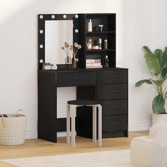 vidaXL 2 τεμάχιο σετ dressing table με LED Μαύρο Επεξεργασμένο ξύλο