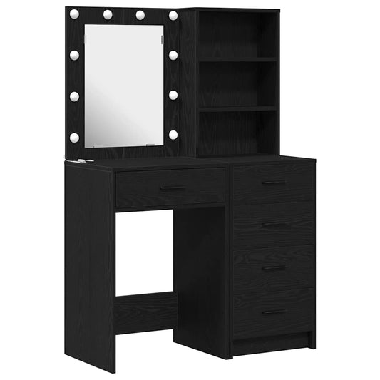 vidaXL 2 τεμάχιο σετ dressing table με LED Μαύρο Επεξεργασμένο ξύλο