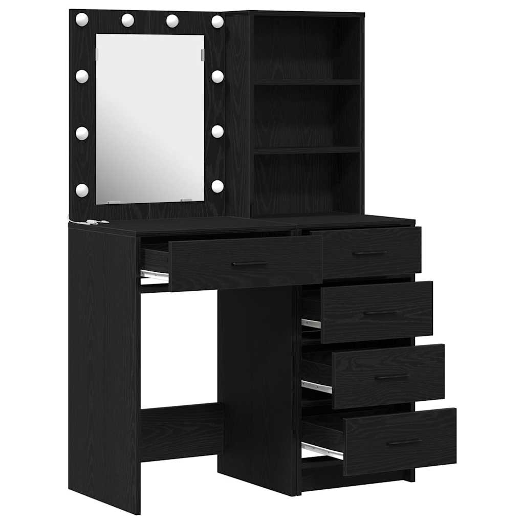 vidaXL 2 τεμάχιο σετ dressing table με LED Μαύρο Επεξεργασμένο ξύλο
