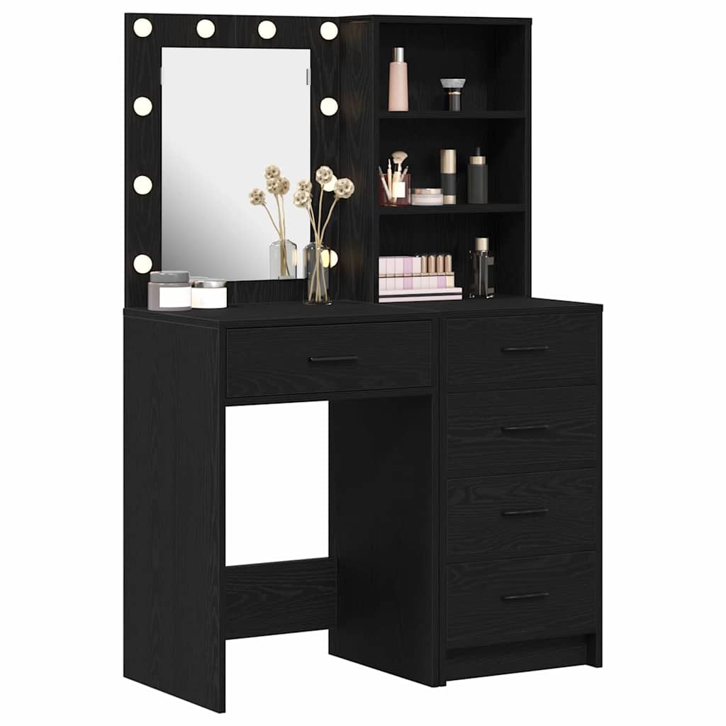 vidaXL 2 τεμάχιο σετ dressing table με LED Μαύρο Επεξεργασμένο ξύλο