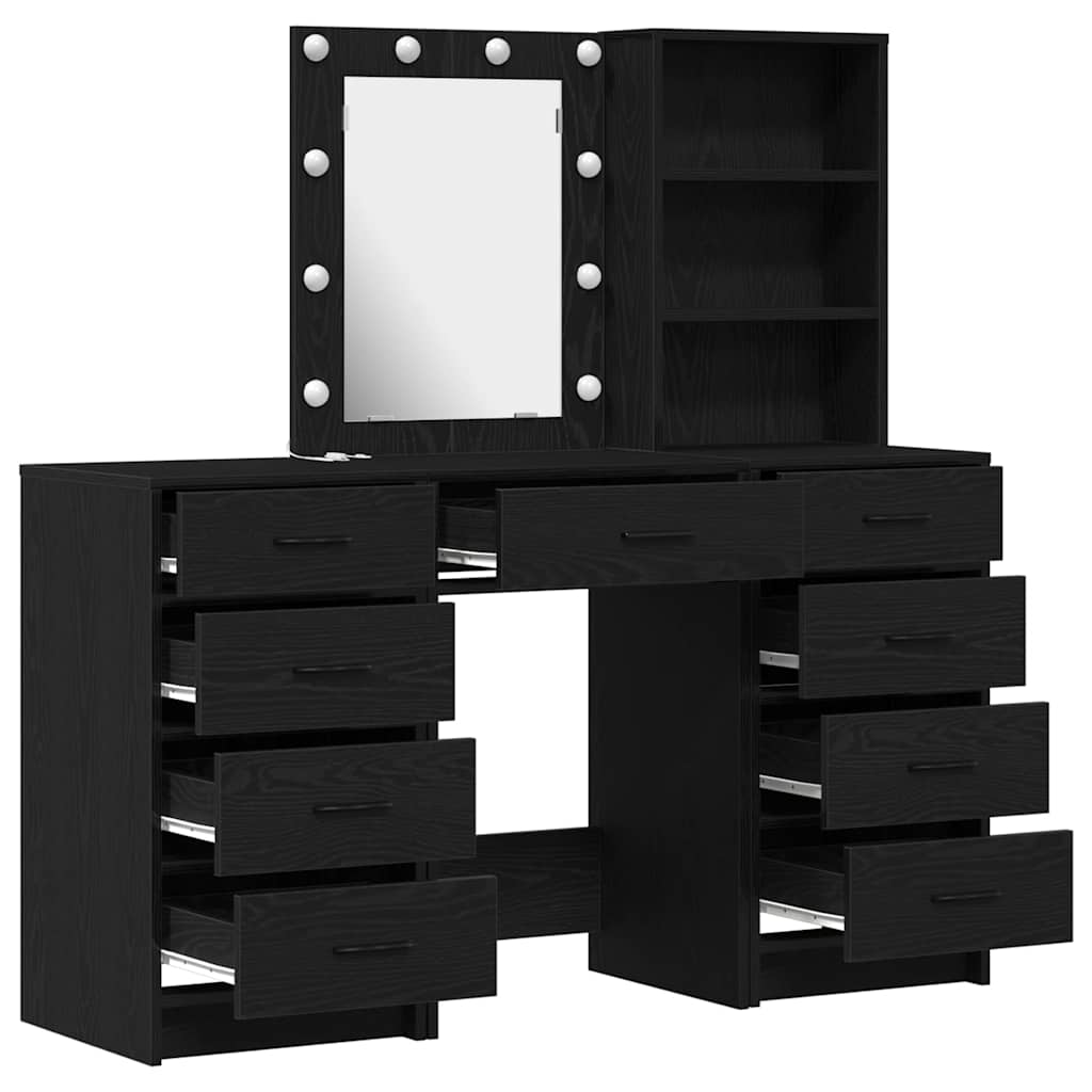 σετ τραπεζιού ντύσιμου 3 κομματιών με LED σε μαύρο επεξεργασμένο ξύλο