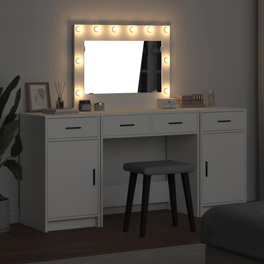 vidaXL Τραπέζι περιποίησης με συρτάρι 3 pcs Λευκό Επεξεργασμένο ξύλο