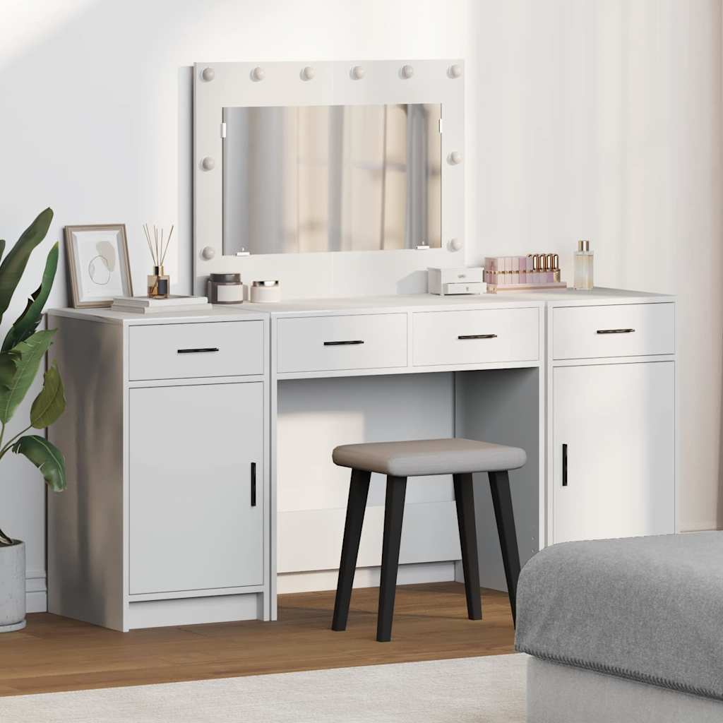 vidaXL Τραπέζι περιποίησης με συρτάρι 3 pcs Λευκό Επεξεργασμένο ξύλο