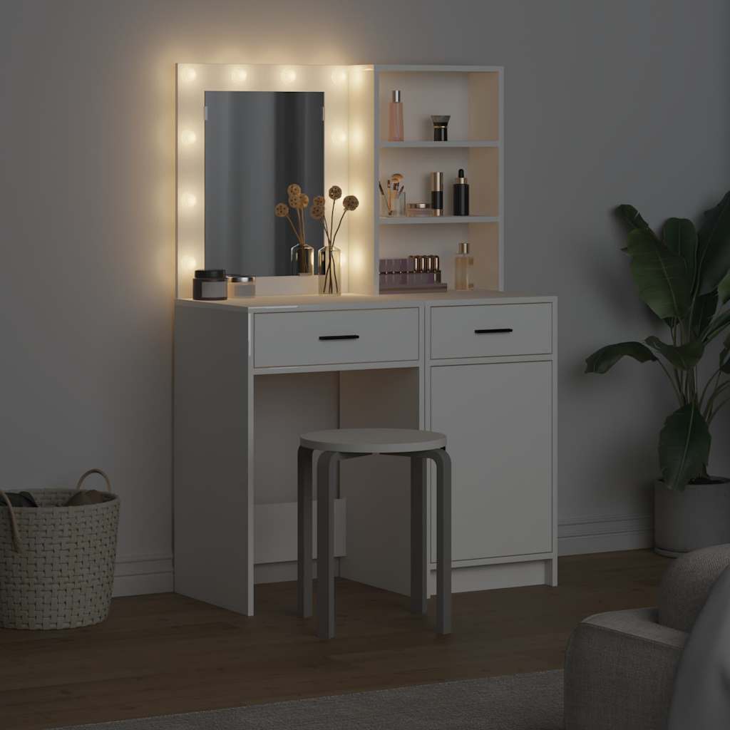 vidaXL Σετ Τραπέζι Ντυσίματος με LED 2 τμχ. Λευκό Επεξεργασμένο Ξύλο
