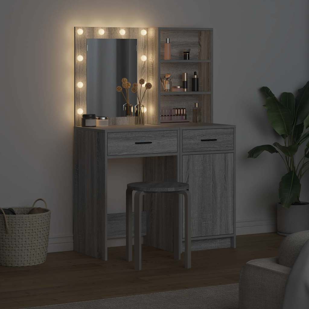 vidaXL Σετ Τραπέζι Ντυσίματος με LED με συρτάρι 2 pcs Γκρίζο Σονομα