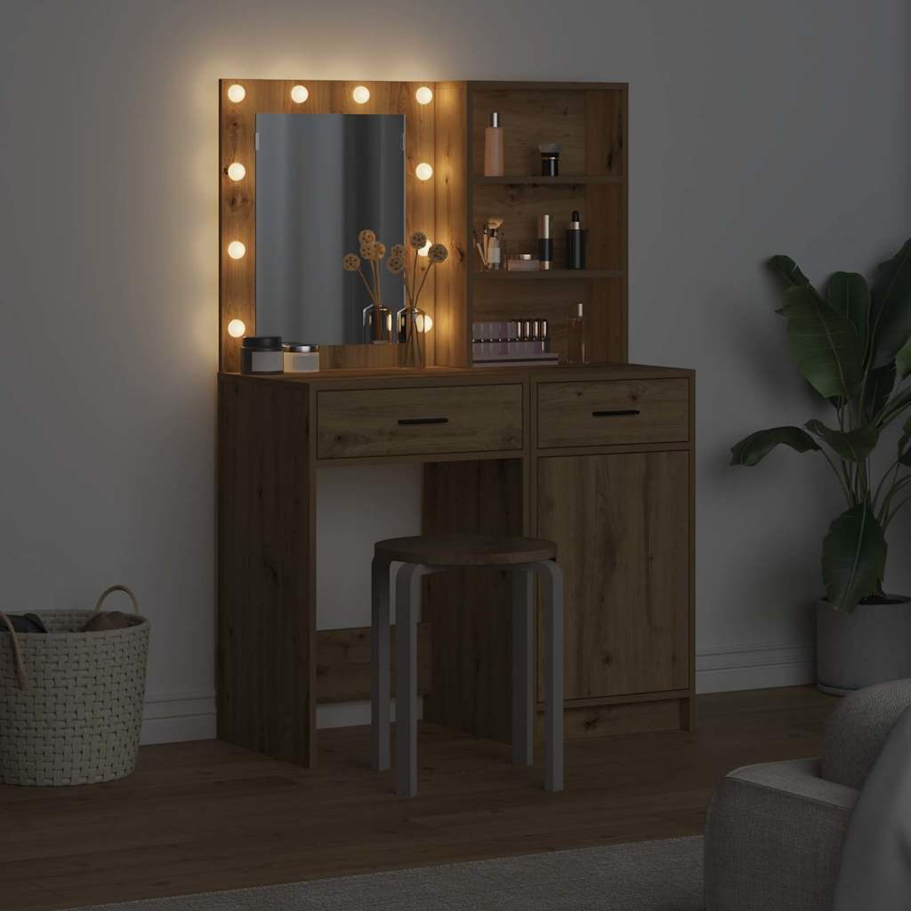 vidaXL Σετ Τραπέζι Ντυσίματος με LED 2 τμχ. Artisan Oak