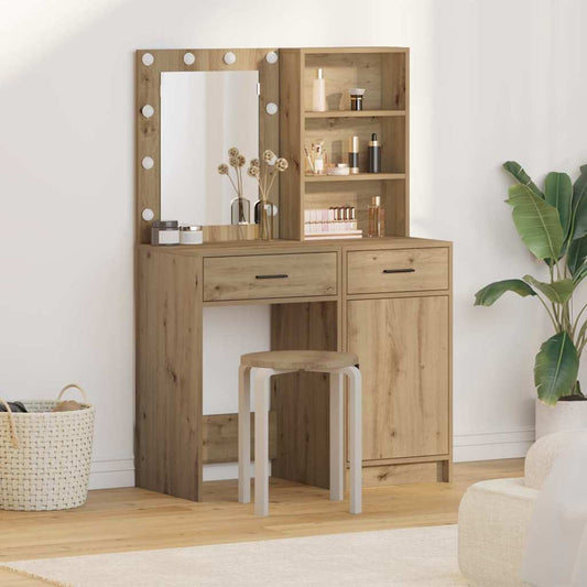 vidaXL Σετ Τραπέζι Ντυσίματος με LED 2 τμχ. Artisan Oak