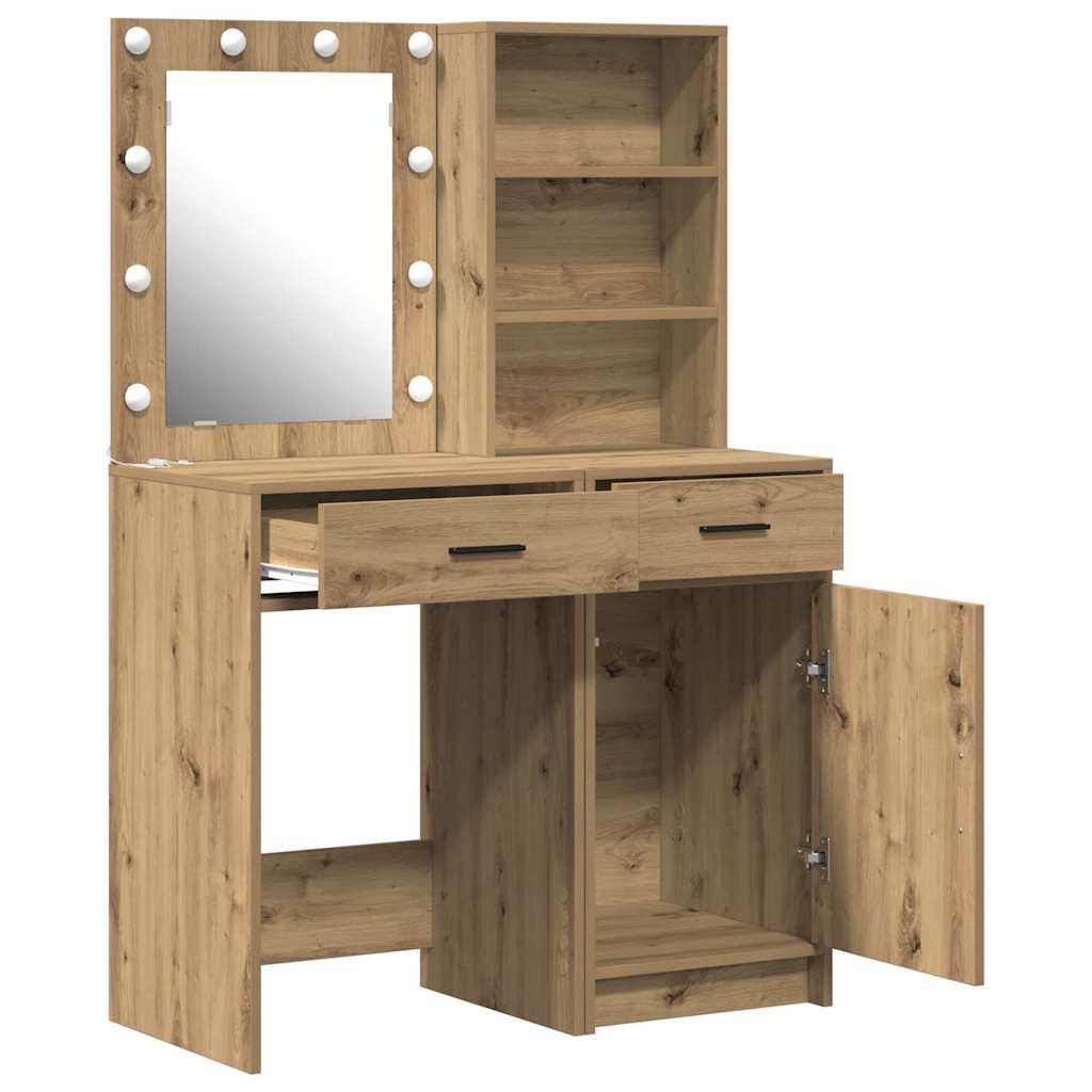 vidaXL Σετ Τραπέζι Ντυσίματος με LED 2 τμχ. Artisan Oak