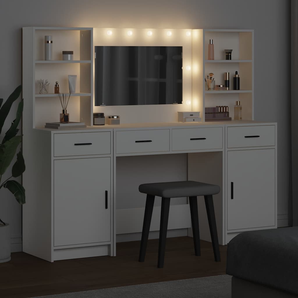vidaXL Σετ Τραπέζι Ντυσίματος με LED 3 τμχ. Λευκό Επεξεργασμένο Ξύλο