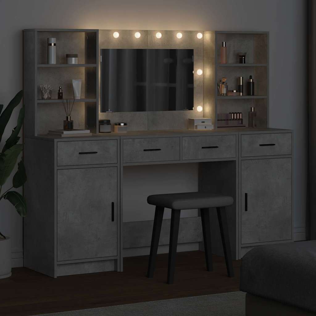 vidaXL Σετ Τραπέζι Ντυσίματος με LED 3 τμχ. Σκυρόδεμα Γκρι