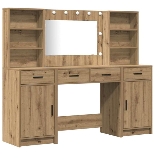vidaXL Σετ Τραπέζι Ντυσίματος με LED 3 τμχ. Artisan Oak