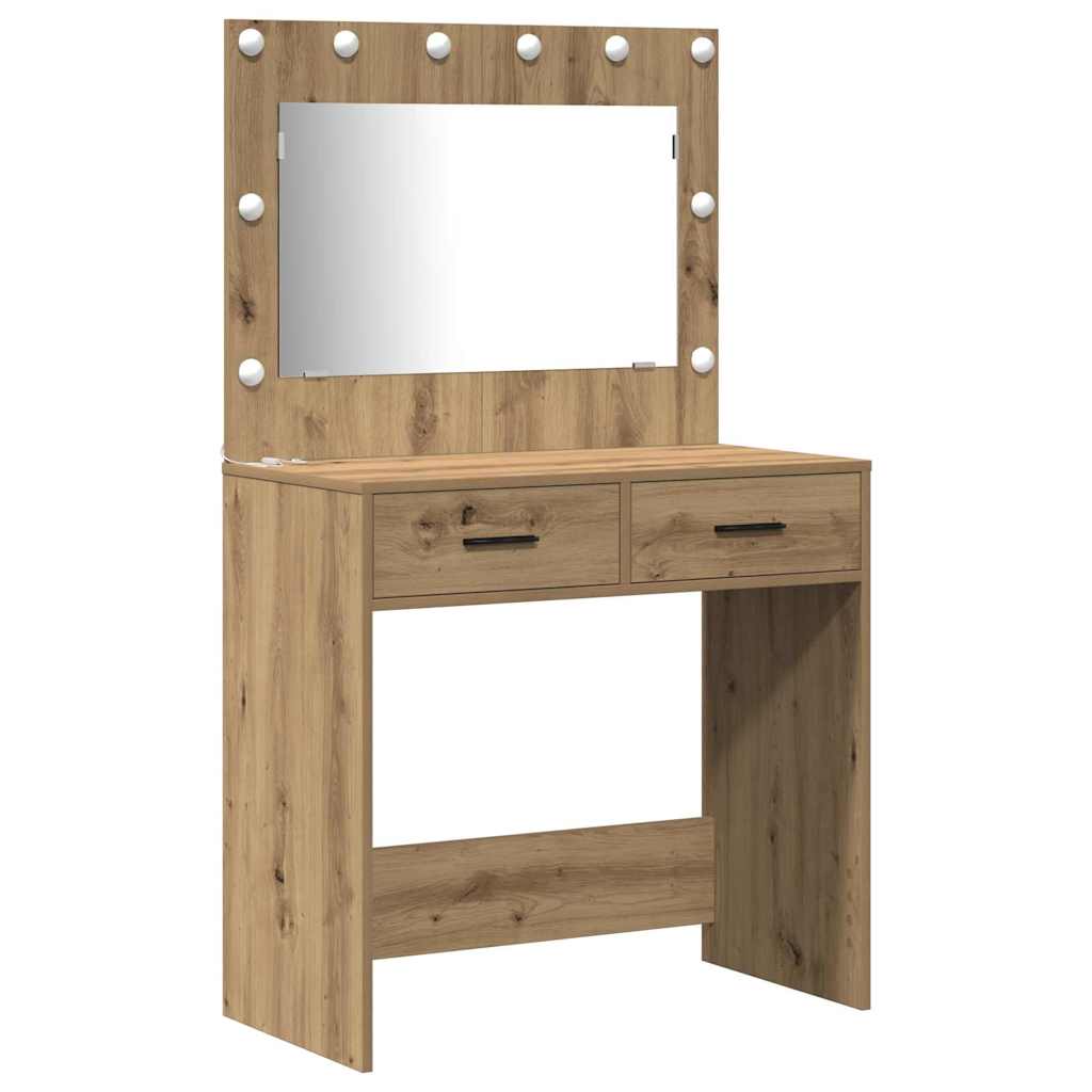 vidaXL Σετ Τραπέζι Ντυσίματος με LED 3 τμχ. Artisan Oak