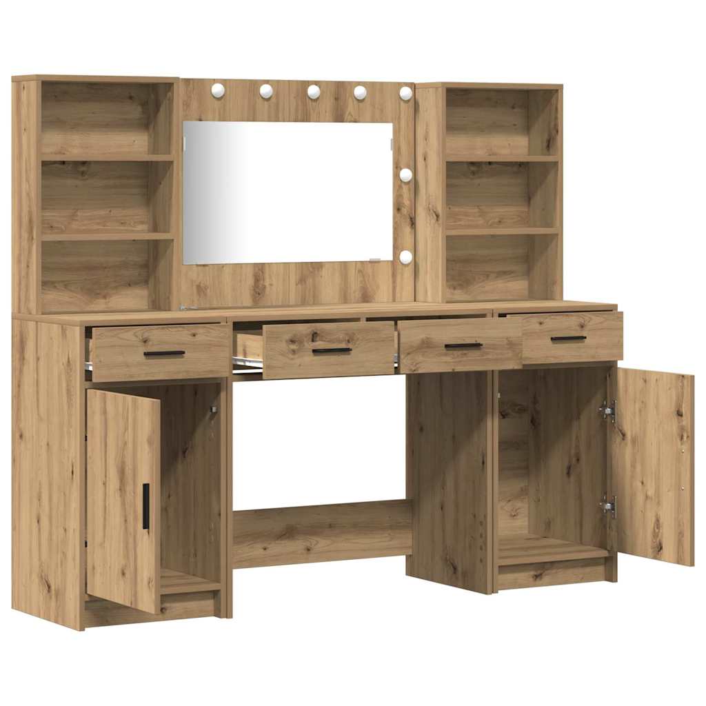 vidaXL Σετ Τραπέζι Ντυσίματος με LED 3 τμχ. Artisan Oak