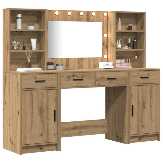 vidaXL Σετ Τραπέζι Ντυσίματος με LED 3 τμχ. Artisan Oak