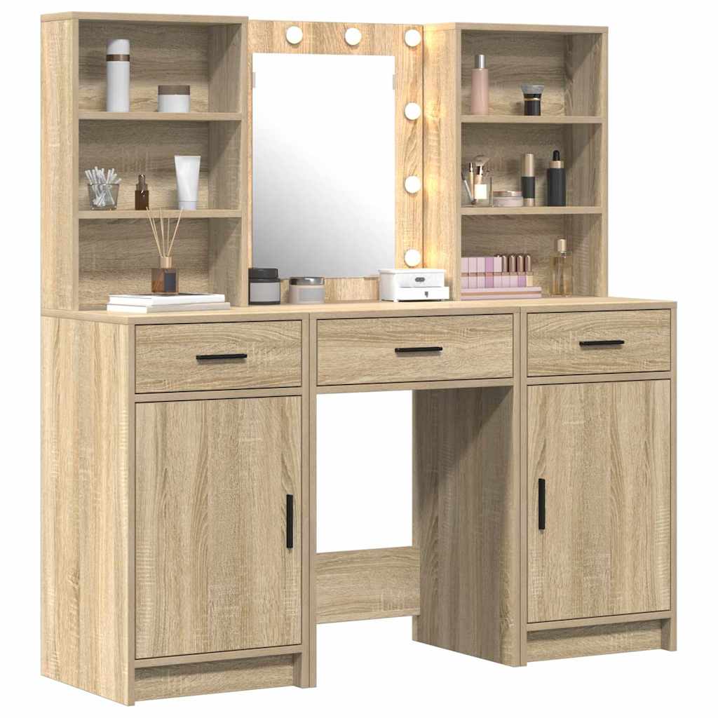 vidaXL Σετ Τραπέζι Ντυσίματος με LED 3 τμχ. Δρύς Sonoma