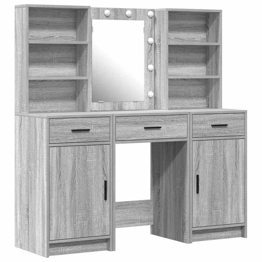 vidaXL Σετ Τραπέζι Ντυσίματος με LED με συρτάρι 3 pcs Γκρίζο Σονομα
