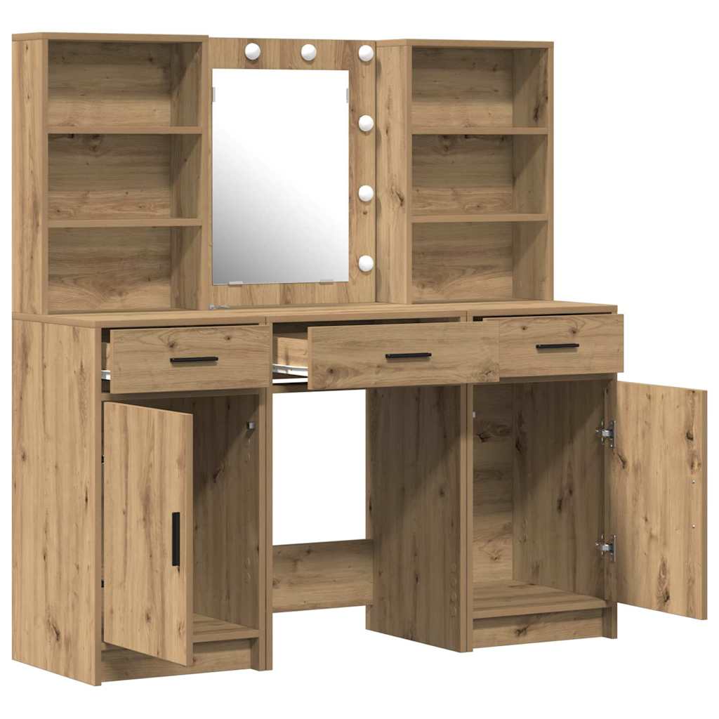vidaXL Σετ Τραπέζι Ντυσίματος με LED 3 τμχ. Artisan Oak