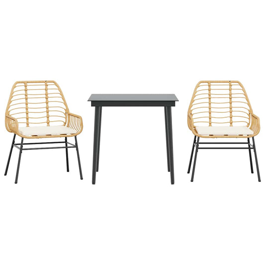 vidaXL Σετ Τραπεζαρίας Κήπου 3 τεμ. Καφέ Συνθ.Ρατάν/Γυαλί με Μαξιλάρια