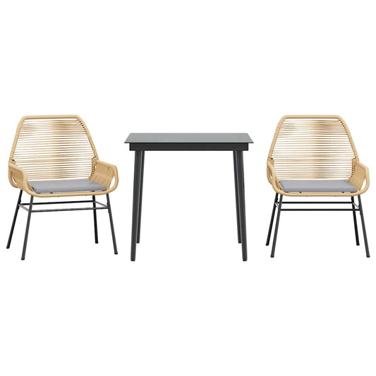 vidaXL Σετ Τραπεζαρίας Κήπου 3 τεμ. Καφέ Συνθ.Ρατάν/Γυαλί με Μαξιλάρια