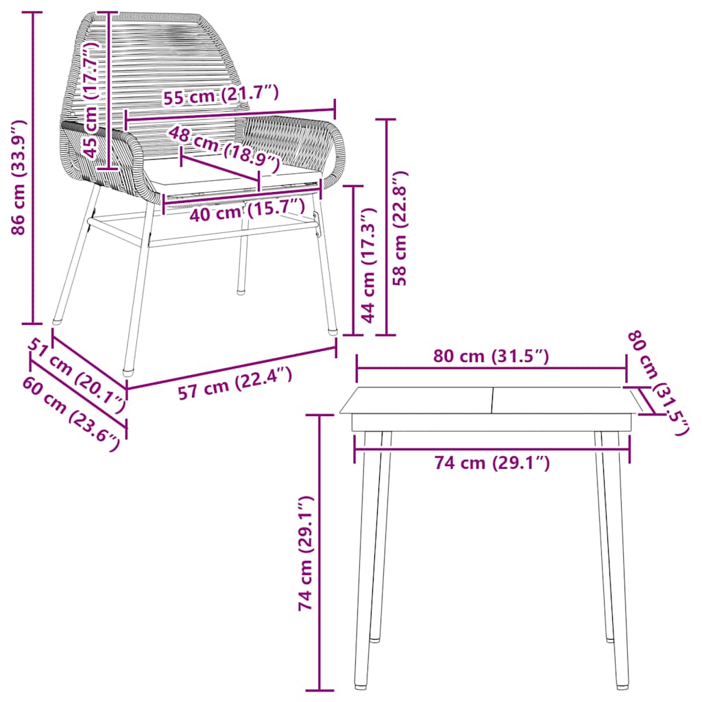 vidaXL Σετ Τραπεζαρίας Κήπου 3 τεμ. Καφέ Συνθ.Ρατάν/Γυαλί με Μαξιλάρια