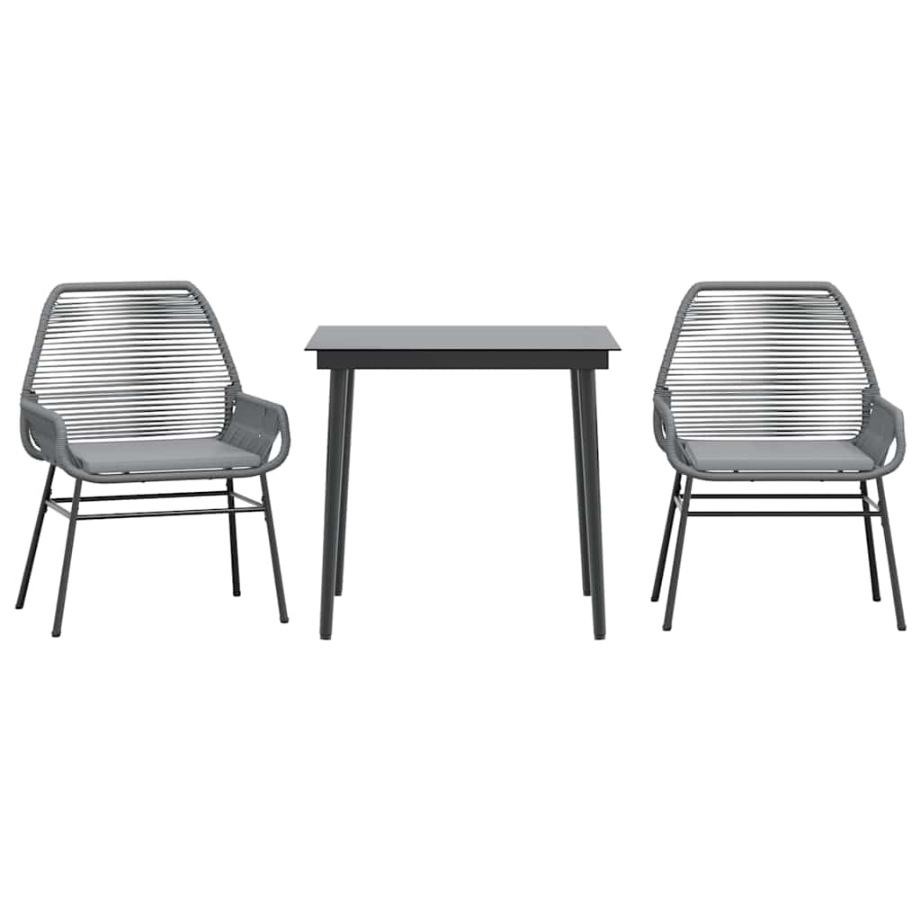 vidaXL Σετ Τραπεζαρίας Κήπου 3 τεμ. Γκρι Συνθ.Ρατάν/Γυαλί με Μαξιλάρια