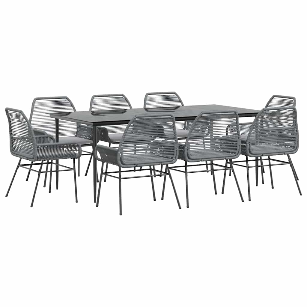 vidaXL Σετ Τραπεζαρίας Κήπου 9 τεμ. Γκρι Συνθ.Ρατάν/Γυαλί με Μαξιλάρια