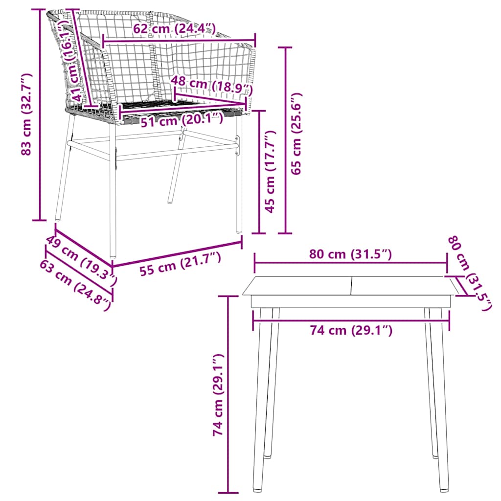 vidaXL Σετ Τραπεζαρίας Κήπου 3 Τεμαχίων Μαύρο Συνθετικό Ρατάν/Γυαλί