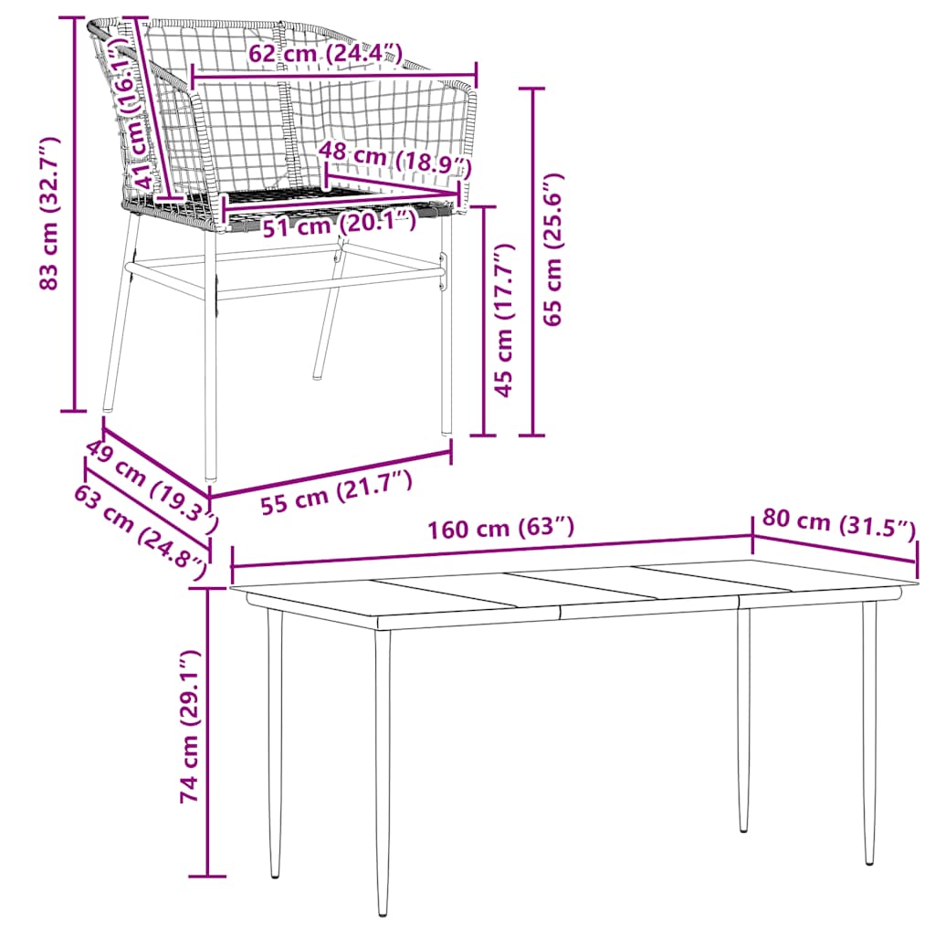 vidaXL Σετ Τραπεζαρίας Κήπου 7 Τεμαχίων Μαύρο Συνθετικό Ρατάν/Γυαλί