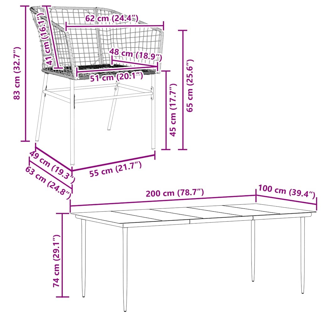 vidaXL Σετ Τραπεζαρίας Κήπου 7 Τεμαχίων Μαύρο Συνθετικό Ρατάν/Γυαλί